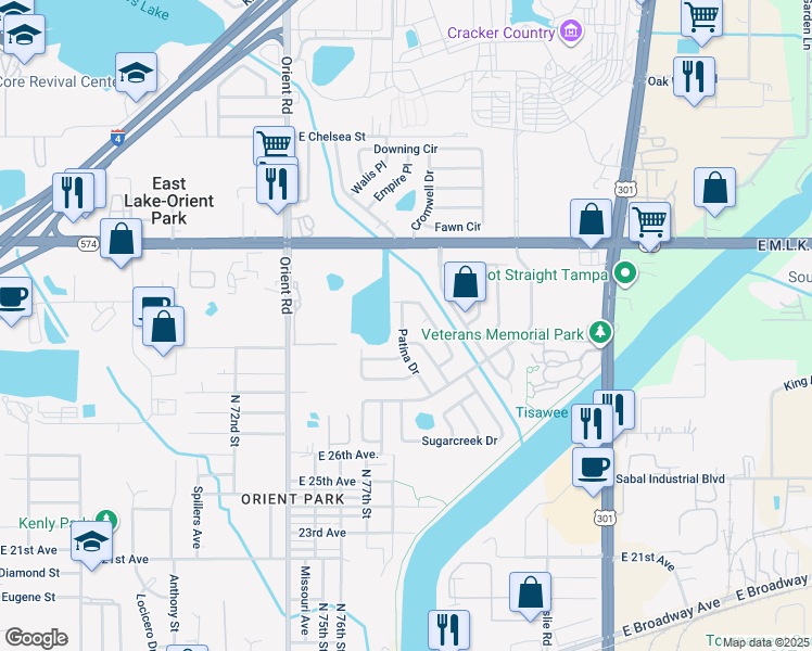 map of restaurants, bars, coffee shops, grocery stores, and more near 3715 Patina Drive in Tampa