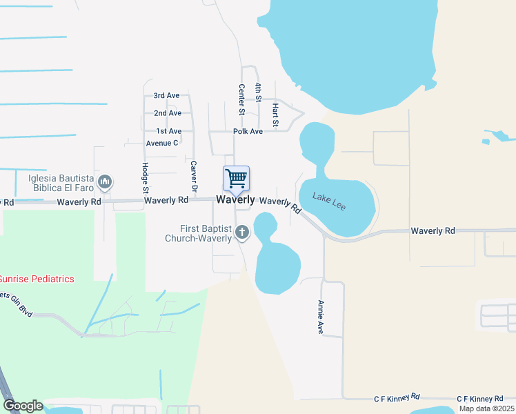 map of restaurants, bars, coffee shops, grocery stores, and more near 7407 Waverly Road in Waverly