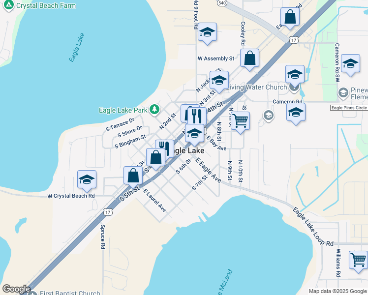 map of restaurants, bars, coffee shops, grocery stores, and more near in Eagle Lake