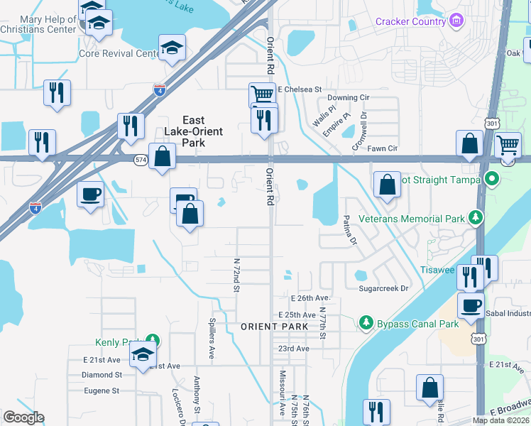 map of restaurants, bars, coffee shops, grocery stores, and more near 7220 Delano Avenue in Tampa