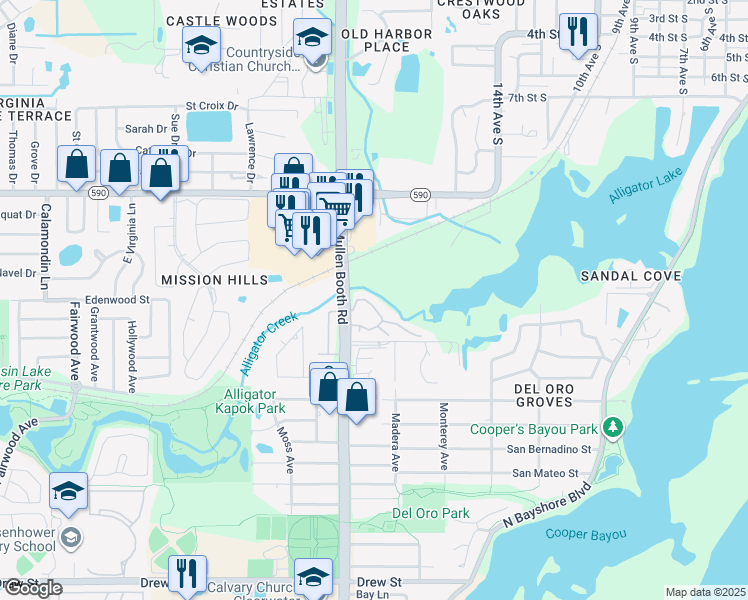 map of restaurants, bars, coffee shops, grocery stores, and more near 1359 McMullen Booth Road in Clearwater