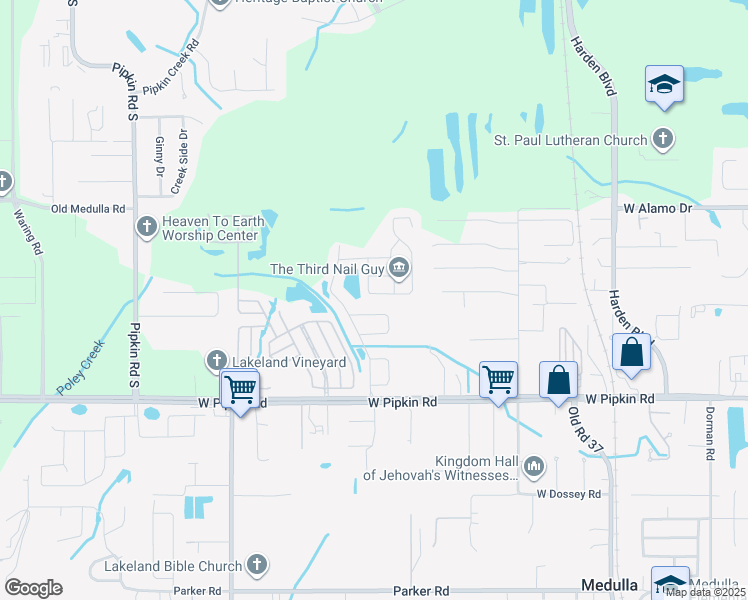 map of restaurants, bars, coffee shops, grocery stores, and more near 1416 Bramblewood Drive in Lakeland