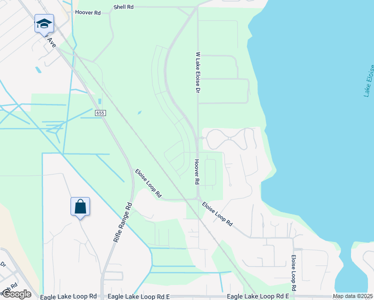 map of restaurants, bars, coffee shops, grocery stores, and more near 105 Woden Way in Winter Haven