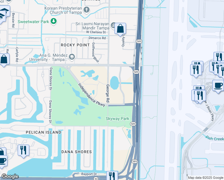map of restaurants, bars, coffee shops, grocery stores, and more near 4925 Independence Parkway in Tampa