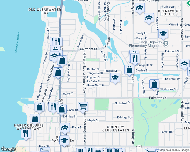 map of restaurants, bars, coffee shops, grocery stores, and more near 1136 La Salle Street in Clearwater