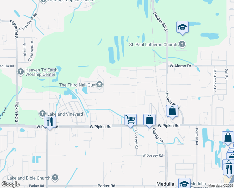 map of restaurants, bars, coffee shops, grocery stores, and more near 4840 Dosseywood Court in Lakeland