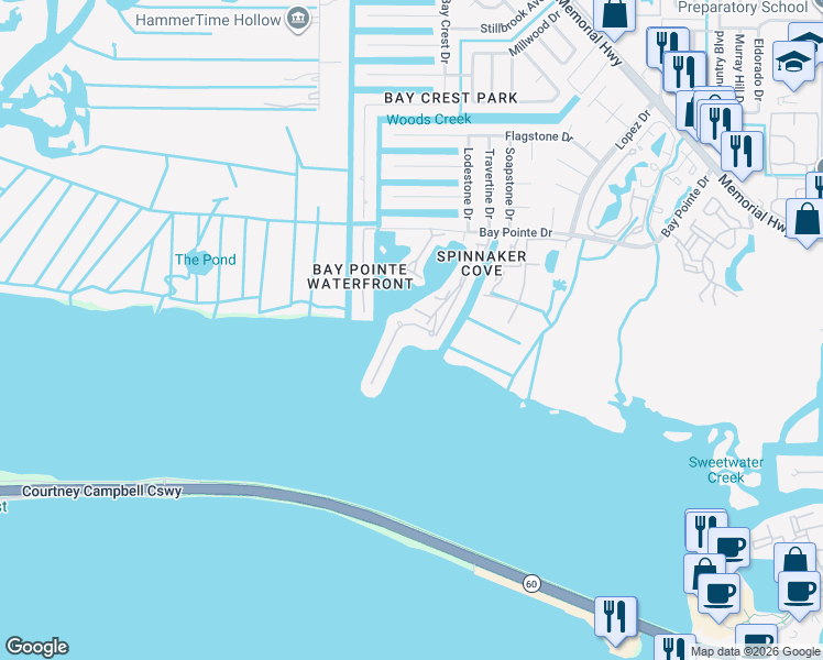map of restaurants, bars, coffee shops, grocery stores, and more near 4119 Causeway Vista Drive in Tampa