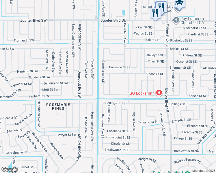map of restaurants, bars, coffee shops, grocery stores, and more near 858 Algaringo Avenue Southeast in Palm Bay