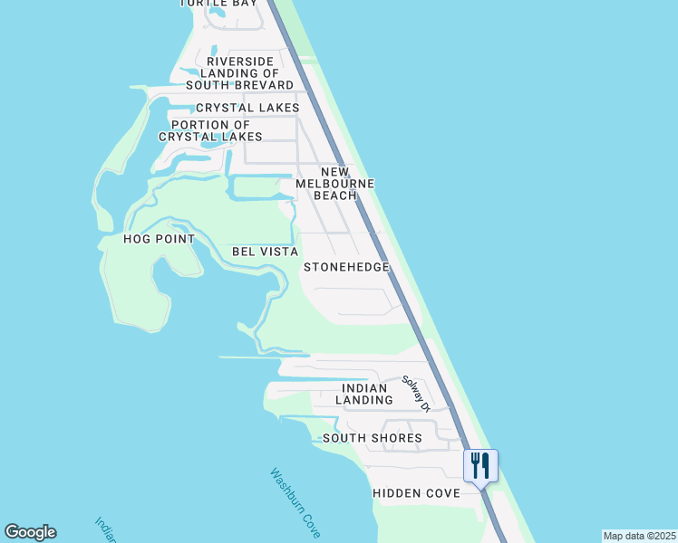 map of restaurants, bars, coffee shops, grocery stores, and more near 131 Normandy Place in Melbourne Beach