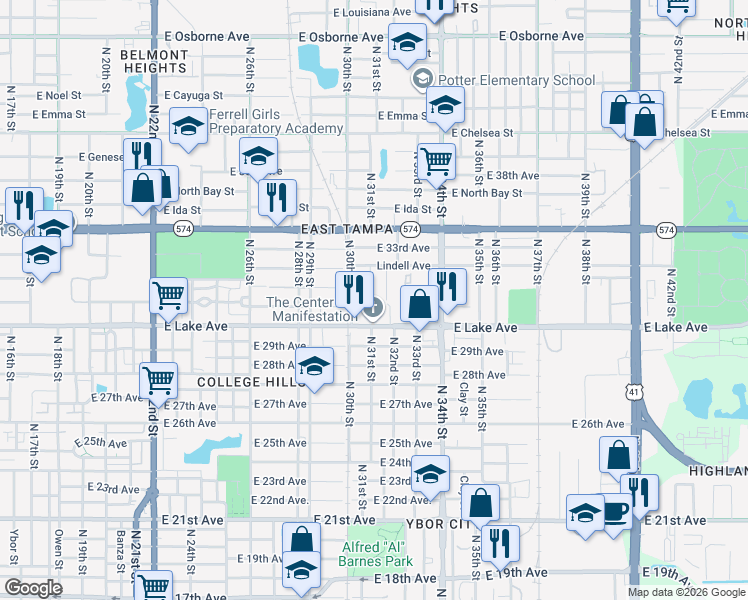 map of restaurants, bars, coffee shops, grocery stores, and more near 3705 North 31st Street in Tampa