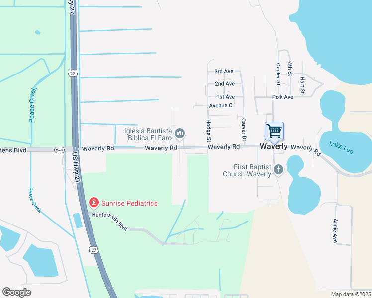 map of restaurants, bars, coffee shops, grocery stores, and more near 6002B Waverly Road in Lake Wales