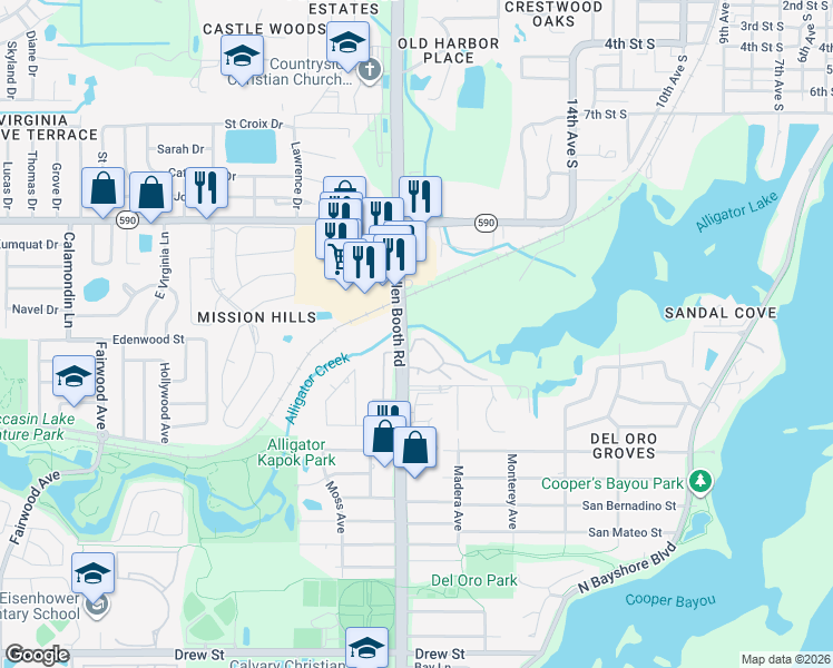 map of restaurants, bars, coffee shops, grocery stores, and more near 1426 McMullen Booth Road in Clearwater