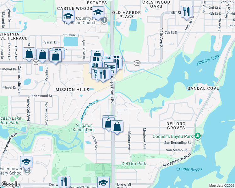 map of restaurants, bars, coffee shops, grocery stores, and more near 1426 McMullen Booth Road in Clearwater