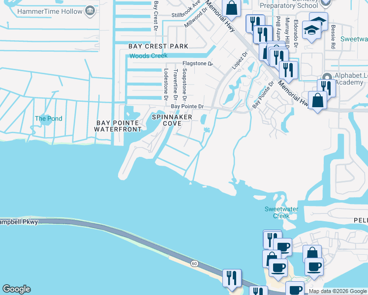 map of restaurants, bars, coffee shops, grocery stores, and more near 4306 Bayside Village Drive in Tampa