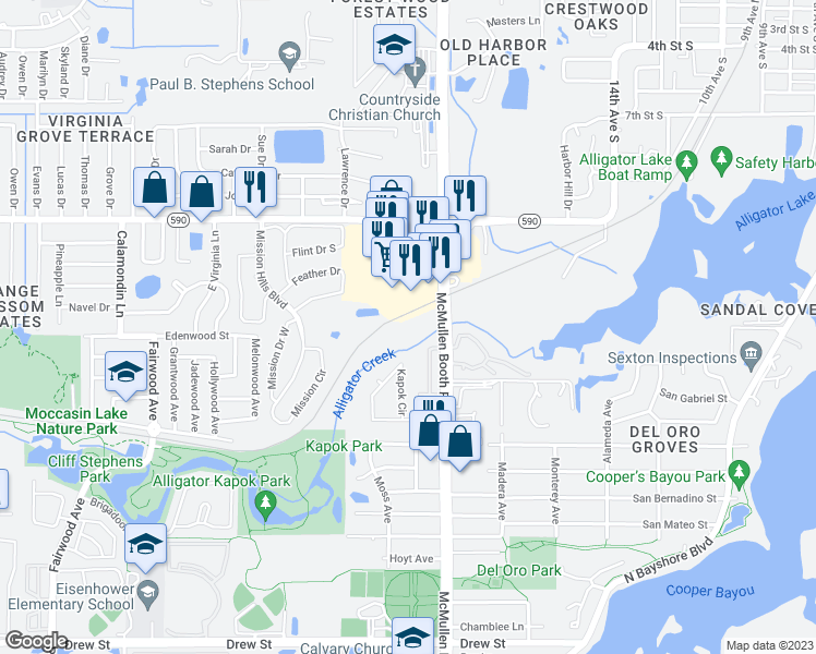 map of restaurants, bars, coffee shops, grocery stores, and more near 1426 McMullen Booth Road in Clearwater