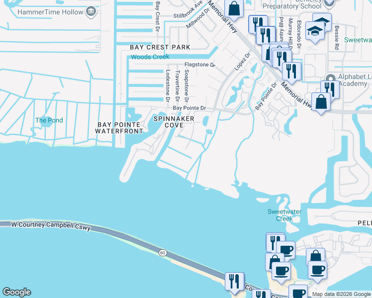 map of restaurants, bars, coffee shops, grocery stores, and more near 4306 Bayside Village Drive in Tampa