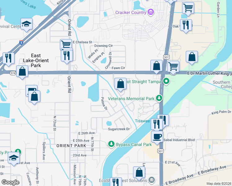 map of restaurants, bars, coffee shops, grocery stores, and more near 3806 Beechwood Boulevard in Tampa