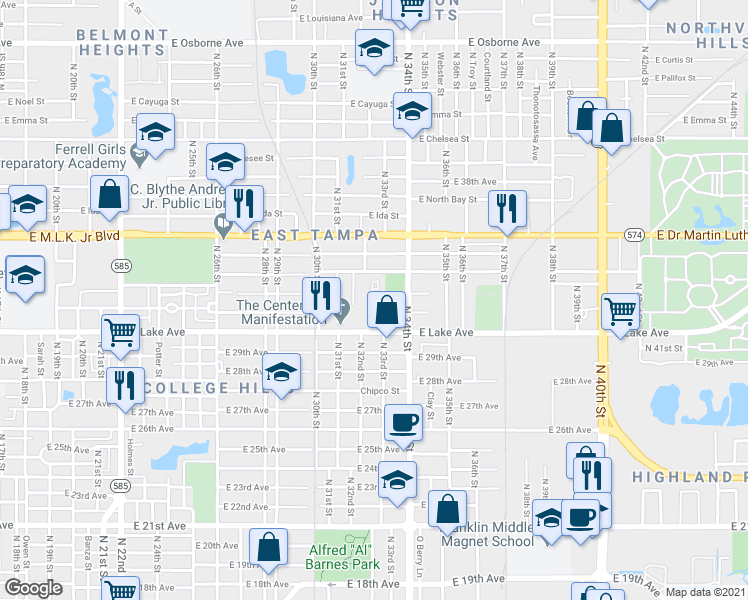 map of restaurants, bars, coffee shops, grocery stores, and more near 3700 Lowry Court in Tampa