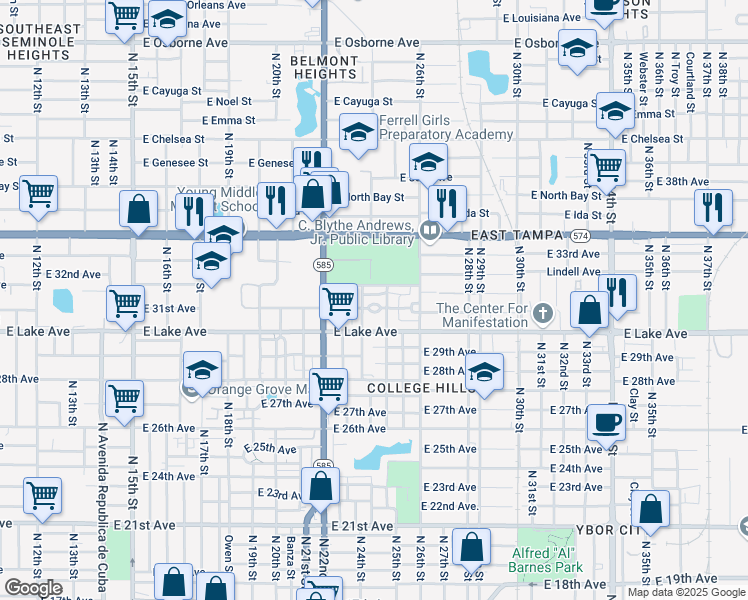map of restaurants, bars, coffee shops, grocery stores, and more near 2408 East 31st Avenue in Tampa