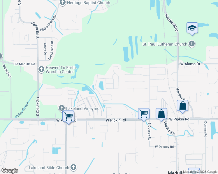 map of restaurants, bars, coffee shops, grocery stores, and more near 1413 Bramblewood Drive in Lakeland