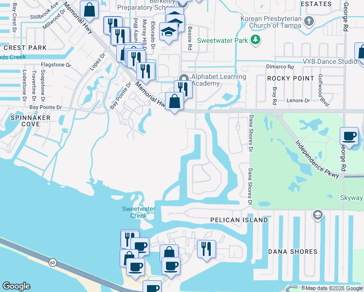 map of restaurants, bars, coffee shops, grocery stores, and more near 4202 Deepwater Lane in Tampa