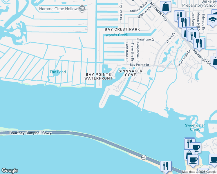 map of restaurants, bars, coffee shops, grocery stores, and more near 8720 Cove Court in Tampa