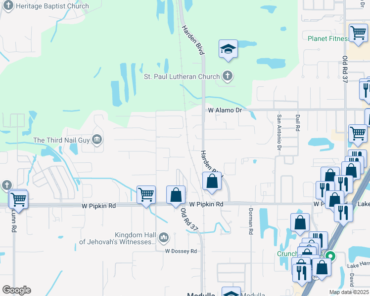 map of restaurants, bars, coffee shops, grocery stores, and more near 1105 Jordan Road in Lakeland
