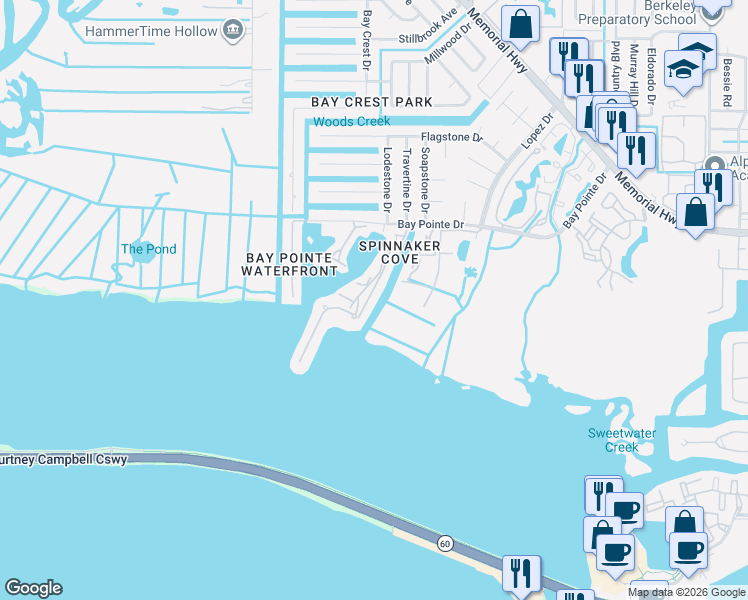 map of restaurants, bars, coffee shops, grocery stores, and more near 4103 Starfish Lane in Tampa