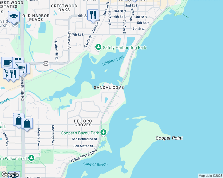 map of restaurants, bars, coffee shops, grocery stores, and more near 1003 South Bayshore Boulevard in Safety Harbor