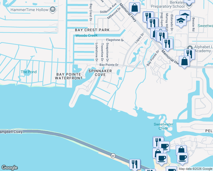 map of restaurants, bars, coffee shops, grocery stores, and more near 4302 Bayside Village Drive in Tampa