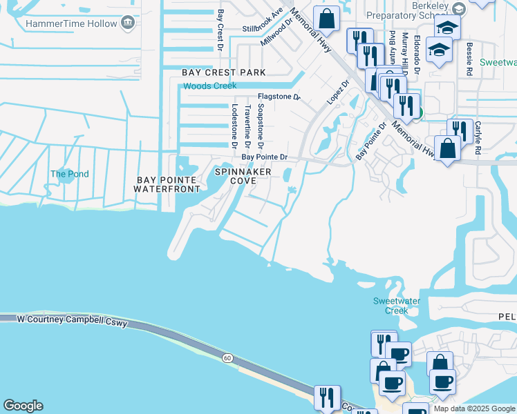 map of restaurants, bars, coffee shops, grocery stores, and more near 4302 Bayside Village Drive in Tampa