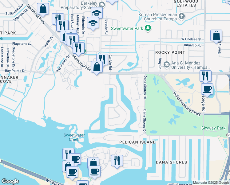 map of restaurants, bars, coffee shops, grocery stores, and more near 4210 Saltwater Boulevard in Tampa