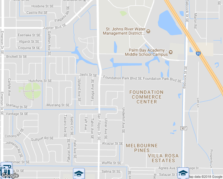 map of restaurants, bars, coffee shops, grocery stores, and more near 1333 Talleyrand Street Southeast in Palm Bay