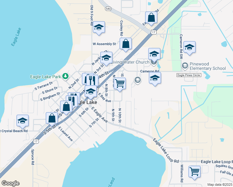 map of restaurants, bars, coffee shops, grocery stores, and more near 752 North 9th Street in Eagle Lake