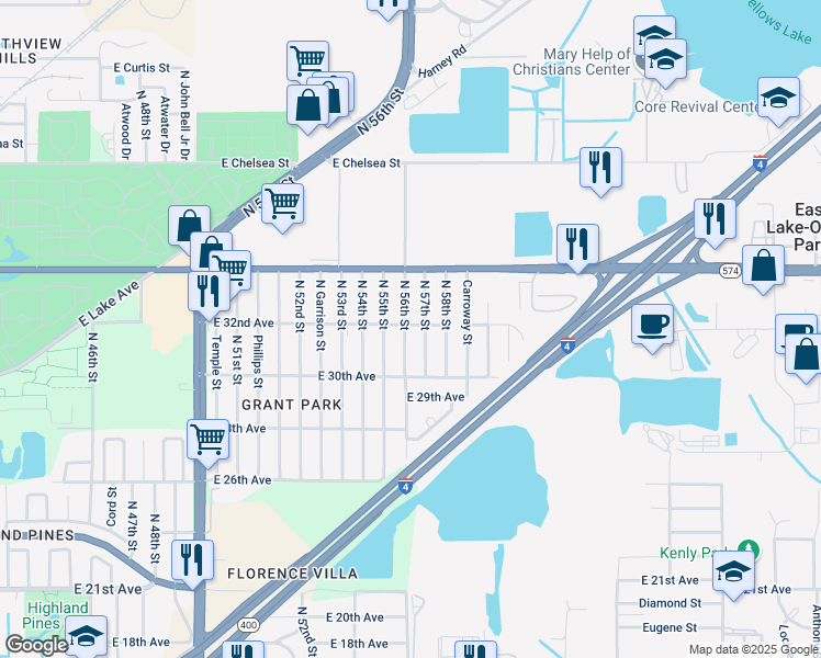 map of restaurants, bars, coffee shops, grocery stores, and more near 3723 North 56th Street in Tampa