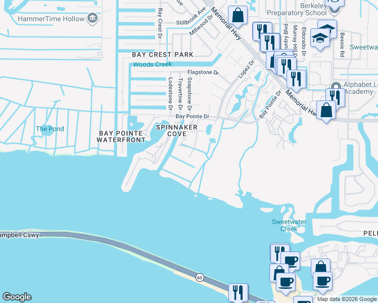 map of restaurants, bars, coffee shops, grocery stores, and more near 4306 Bayside Village Drive in Tampa