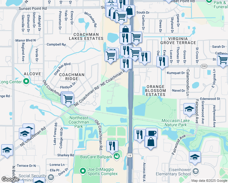 map of restaurants, bars, coffee shops, grocery stores, and more near 2565 Northeast Coachman Road in Clearwater