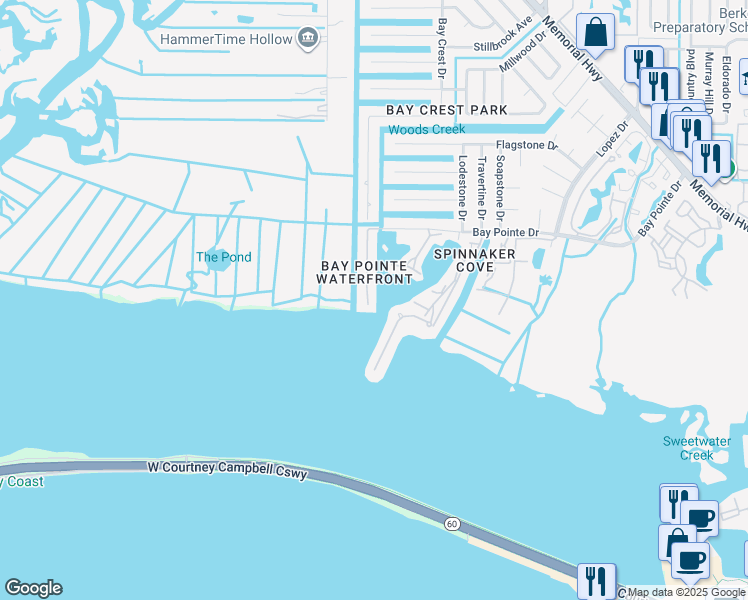 map of restaurants, bars, coffee shops, grocery stores, and more near 8830 Bay Pointe Drive in Tampa