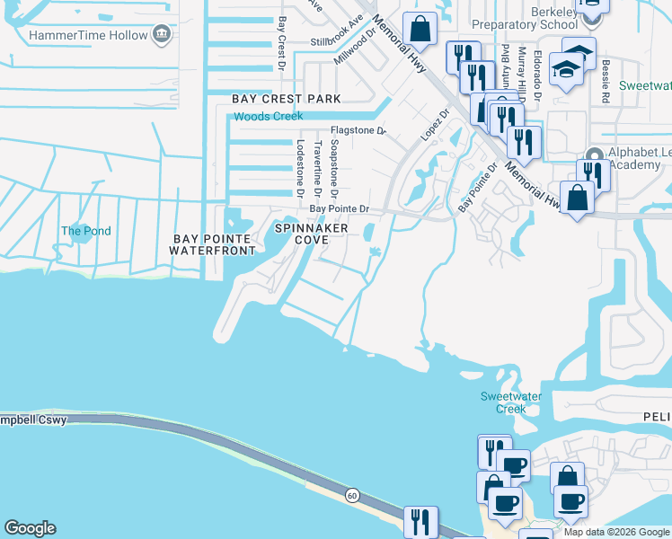 map of restaurants, bars, coffee shops, grocery stores, and more near 4306 Bayside Village Drive in Tampa