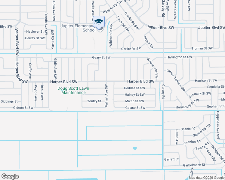 map of restaurants, bars, coffee shops, grocery stores, and more near 830 Schomer Avenue Southwest in Palm Bay