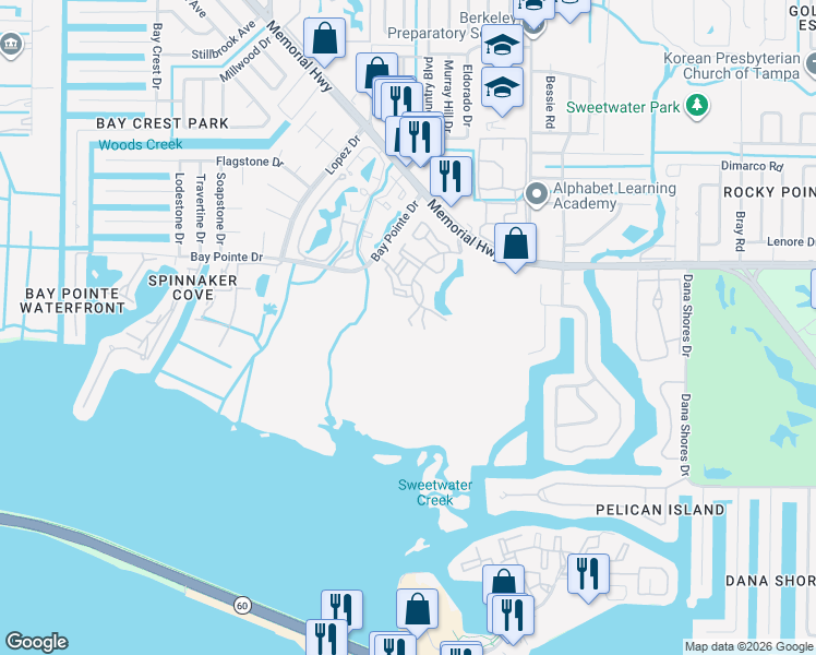 map of restaurants, bars, coffee shops, grocery stores, and more near 7930 Bay Pointe Dr in Town 'n' Country