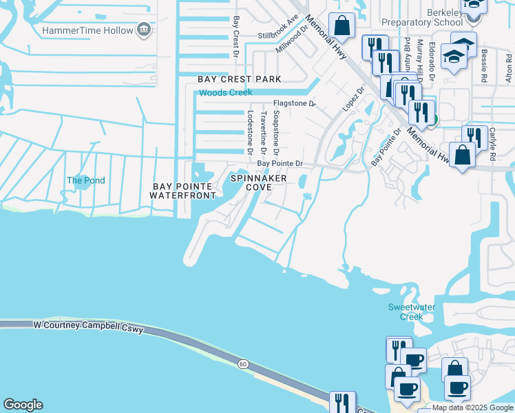 map of restaurants, bars, coffee shops, grocery stores, and more near 4312 Bayside Village Drive in Tampa