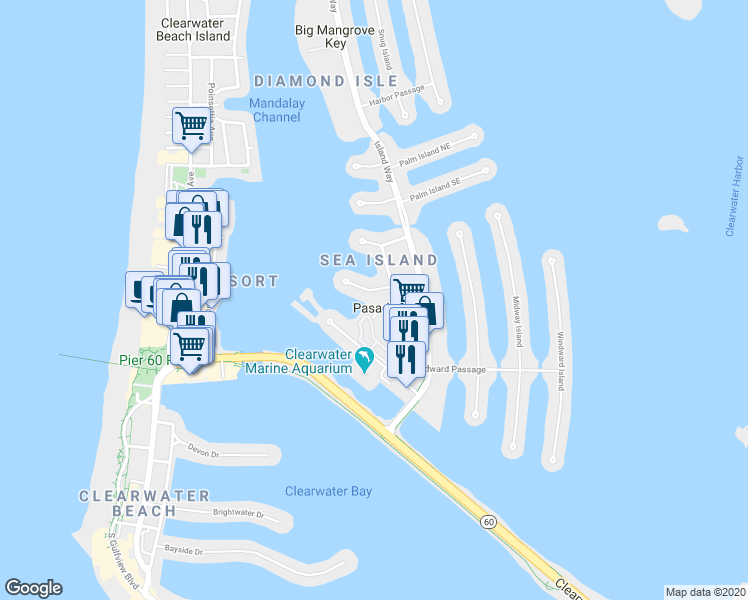 map of restaurants, bars, coffee shops, grocery stores, and more near 330 Larboard Way in Clearwater