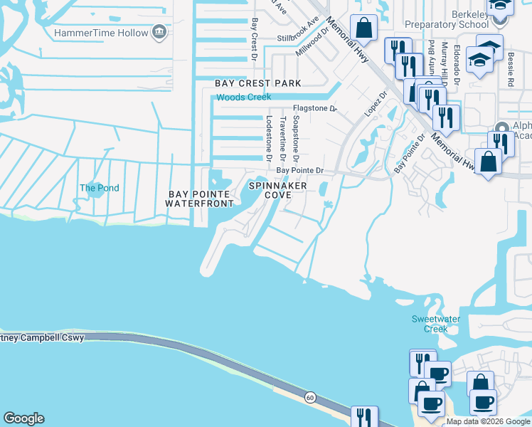 map of restaurants, bars, coffee shops, grocery stores, and more near 4115 Starfish Lane in Tampa