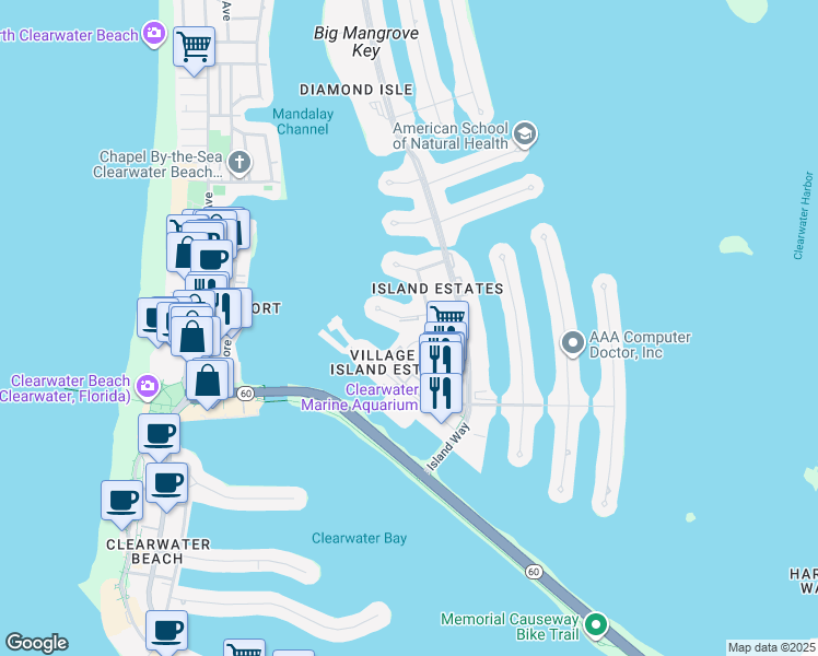 map of restaurants, bars, coffee shops, grocery stores, and more near 330 Larboard Way in Clearwater