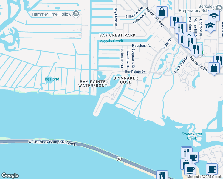 map of restaurants, bars, coffee shops, grocery stores, and more near 8720 Cove Court in Tampa