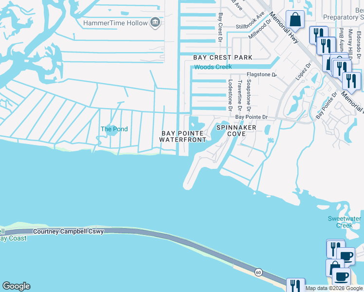 map of restaurants, bars, coffee shops, grocery stores, and more near 8830 Bay Pointe Drive in Tampa
