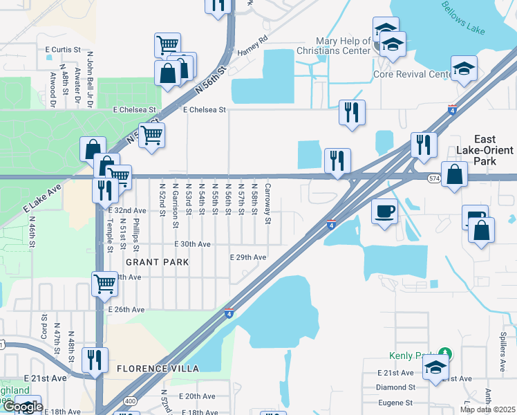 map of restaurants, bars, coffee shops, grocery stores, and more near 3803 North 58th Street in Tampa