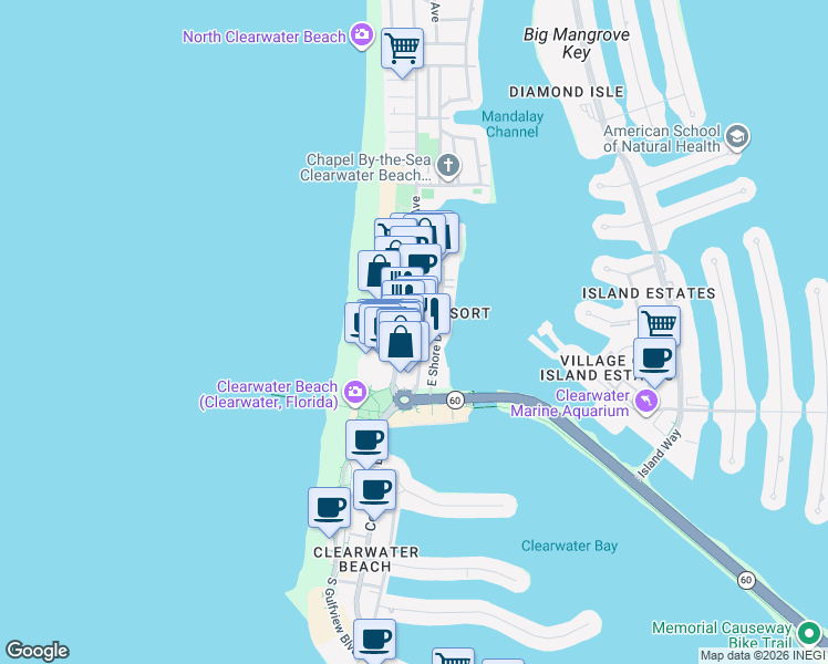 map of restaurants, bars, coffee shops, grocery stores, and more near 43 Papaya Street in Clearwater