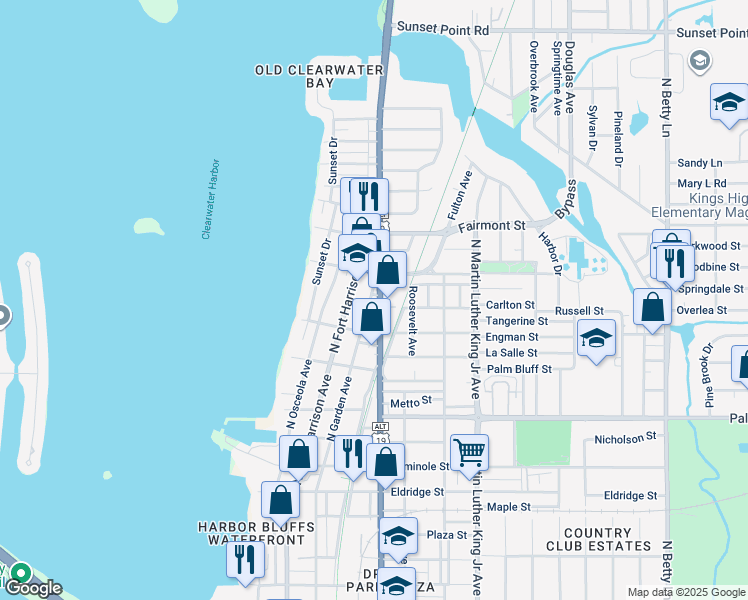 map of restaurants, bars, coffee shops, grocery stores, and more near 1409 North Garden Avenue in Clearwater
